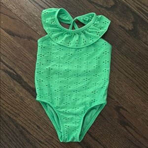 Toddler Girl Green Eyelet Ruffle Swimsuit 12m